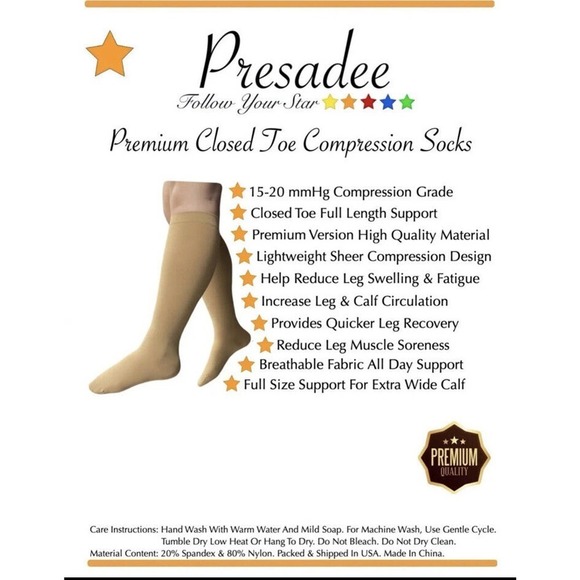 Presadee Sheer Premium 15-20 mmHg Moderate Compression Leg Closed Toe Socks L/XL - Picture 5 of 8